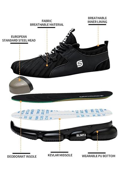 SLIMTA Safety Shoes for Men Women Steel Toe Boots Non-Slip Lightweight Breathable Sneakers