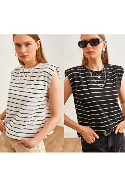 MaSoMi Black Padded Striped T-Shirt