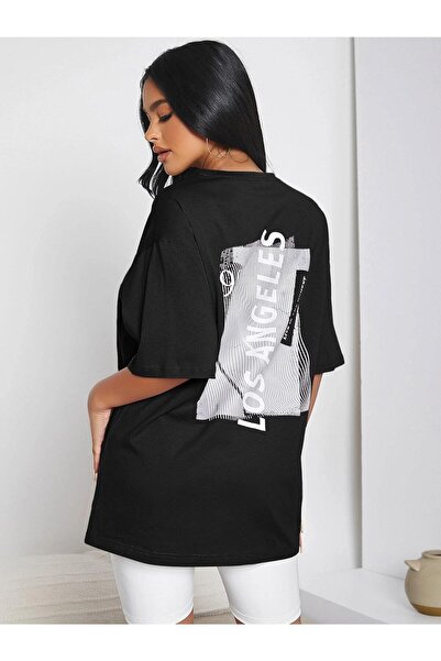 donamod Μπλουζάκι Unisex Los Angeles με στάμπα, υπερμεγέθη, χτενισμένο βαμβακερό