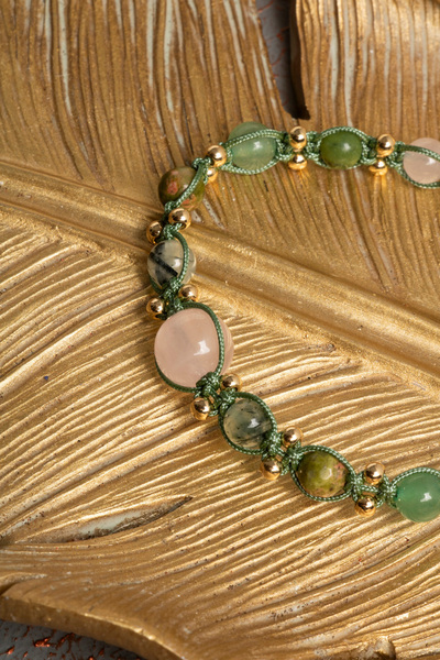 ÇAKRA DOĞAL TAŞ Sertifikalı Doğal Pembe Kuvars, Unakit, Aventurin, Yeşim ve Prehnit Taşı Bileklik