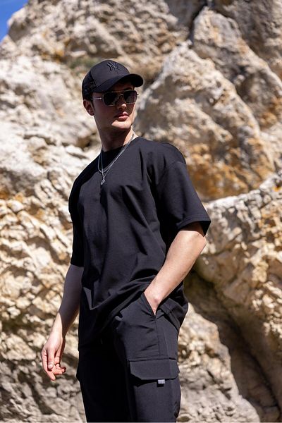 Pobudo Men's Black Color Oversize Unprinted Basic T-Shirt