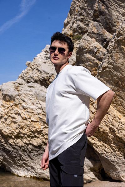 Pobudo Men's White Color Oversize Unprinted Basic T-Shirt