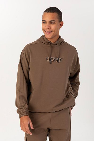 MARATON Oversize Men's Hooded Low Sleeve Cocoa Sweatshirt 22465