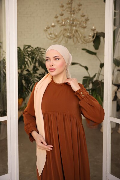 Nissra Φόρεμα Ankanoor με βολάν καφέ χρώματος Anka255062