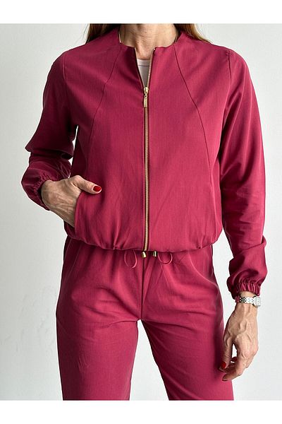 Maldia Shop Women's Zippered Jacket Pants Bottom-Top Fuchsia Set