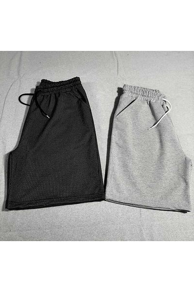 SURMARİ Μαύρο-Γκρι σορτς 2 τεμαχίων Rain Pattern Comfortable Fit