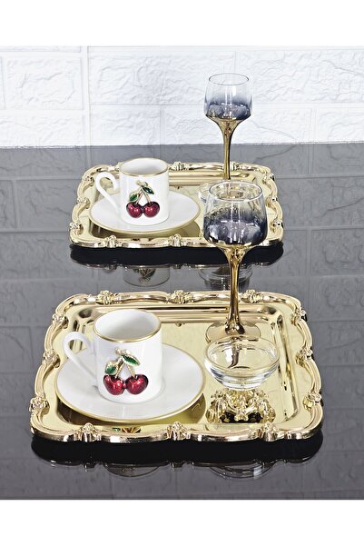 atabey home collection 6 Pieces Gold Tray: Hardness Jars & Coffee & Įçi Trays