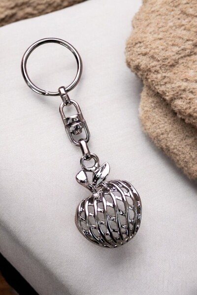 EUROMODA Elma Tasarımlı Gümüş Renkli Anahtarlık Aksesuar