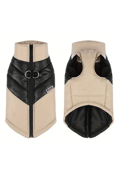For a Fur Dog Inflatable Vest Puff Vest Beige/Black with Zipper Strap Attachments