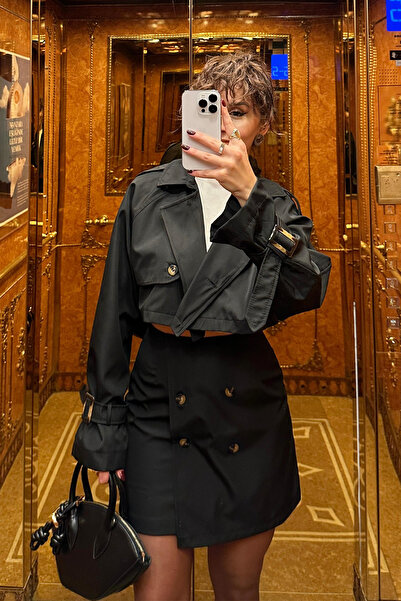 Damla Demli Button Detail Skirted Trench Coat Suit