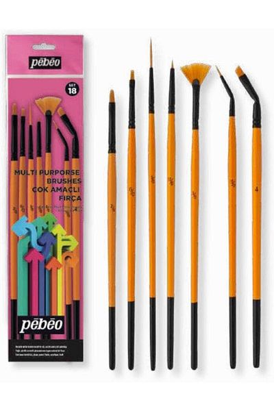 Pebeo Multi-Purpose 7Li Brush Set for Gilding and Miniature Set18 Durable Synthetic Bristle