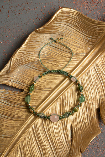 ÇAKRA DOĞAL TAŞ Sertifikalı Doğal Pembe Kuvars, Unakit, Aventurin, Yeşim ve Prehnit Taşı Bileklik