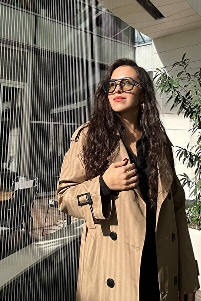 Damla Demli Kruvaze Yaka Kol Kemerli Trençkot