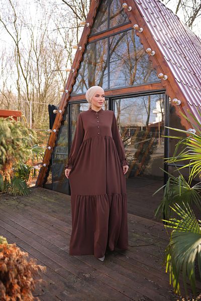 Nissra Ankanoor Bitter Brown Half Patched 3 Layer Hijab Φόρεμα Anka255078