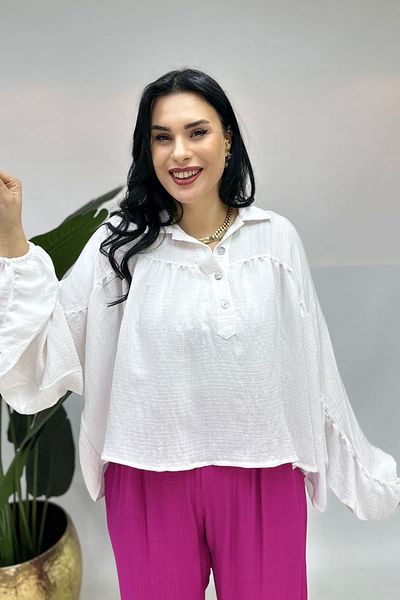 GÖKSEL Linen Design Bluz Large Size