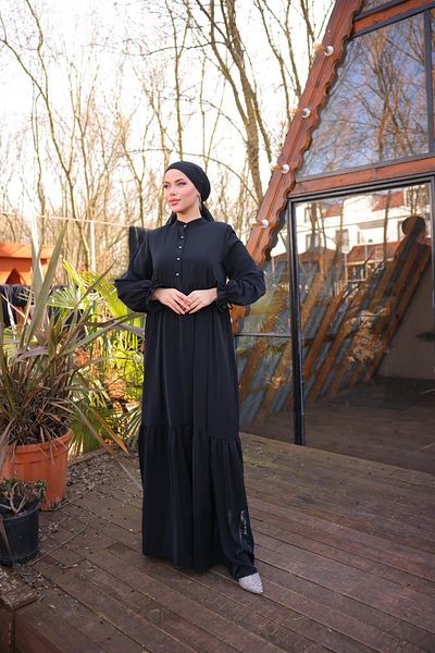 Nissra Ankanoor Μαύρο Μισό Πατέντα 3 Στρώσεων Φόρεμα Hijab Anka255078