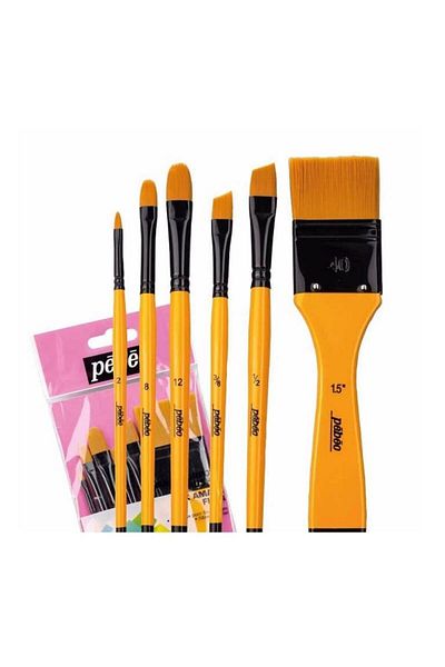 Pebeo Multi-Purpose 6Pcs Mixed Set Set8 Good Quality Synthetic Bristle Suitable for Water Acrylic Oil Painting