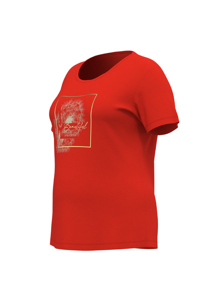 bilcee Women's Red Large Size Printed T-Shirt 4062