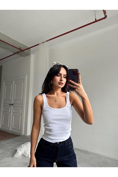 mydukkan.co Tricou cu nervuri cu gât în U
