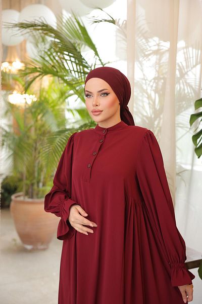 Nissra Ankanoor Claret Red Half Placket Side Gathered Anka255073