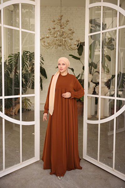 Nissra Φόρεμα Ankanoor με βολάν καφέ χρώματος Anka255062