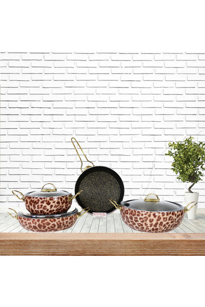 Evren 7 Parça Leopar Granit Tencere Seti