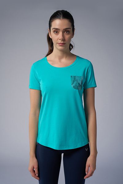 bilcee Women's Turquoise Pocket Stone Printed T-Shirt 4077