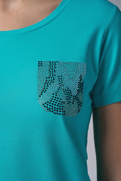 bilcee Women's Turquoise Pocket Stone Printed T-Shirt 4077