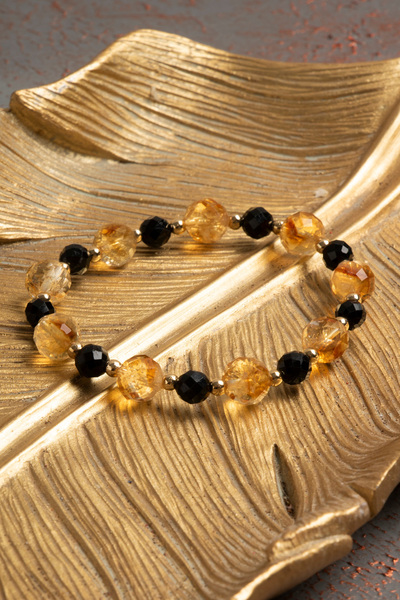 ÇAKRA DOĞAL TAŞ Sertifikalı Doğal Sitrin, Hematit ve Turmalin Taşı Bileklik