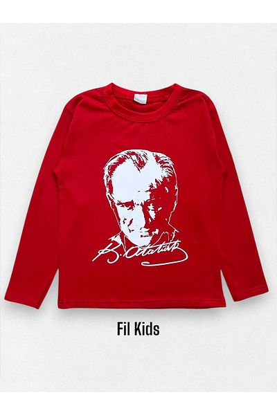 Fil Kids Children's 100% Cotton Long Sleeve Red Ataturk Patterned Unisex Body (23 April)