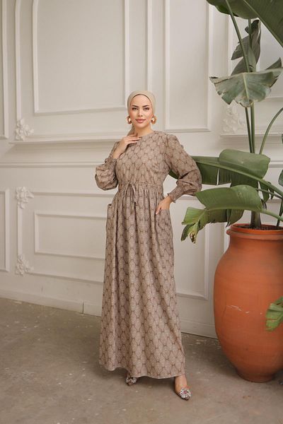Nissra Ankanoor Μπεζ ελαστικό φόρεμα με έθνικ σχέδιο Anka251434
