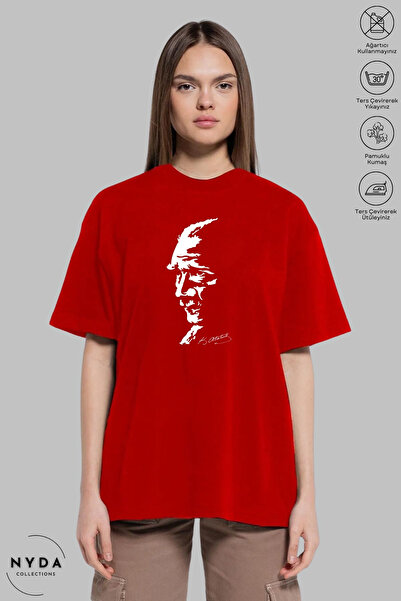 Nyda Collections Unisex majica sa okruglim izrezom, Ataturk siluetom, od štam...
