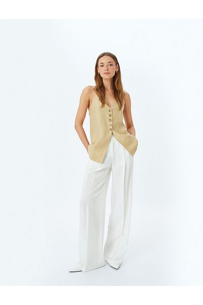 Koton New Season Back Low-Cut Detailed Halter Neck Buttoned Long Vest