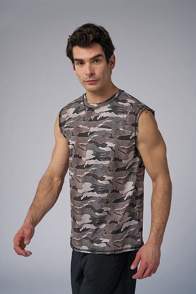bilcee Men's Beige Camouflage Deep Sleeve Training Undershirt 4094
