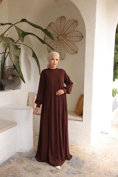 Nissra Πλεκτό φόρεμα Ankanoor καφέ με πλαϊνό κορδόνι Anka258063