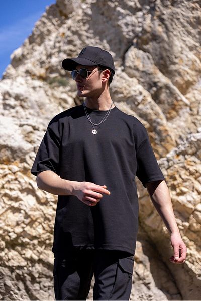 Pobudo Men's Black Color Oversize Unprinted Basic T-Shirt