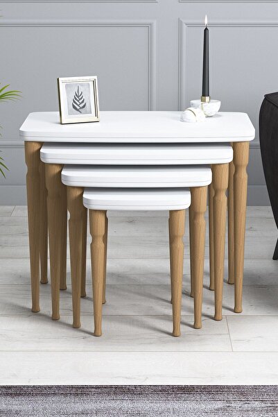 asaella mobilya Imaj Mdf Ve Lake Boya, Beyaz 4lü Zigon Sehpa Takımı, Doğal Ve...