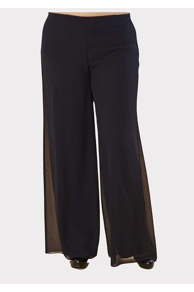 LİLAS XXL Pantaloni din șifon de mărime mare de culoare neagră