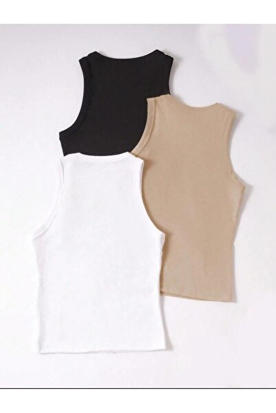 bemmoda Women's Set of 3 3'Color Halter Neck Camisole Tank Top