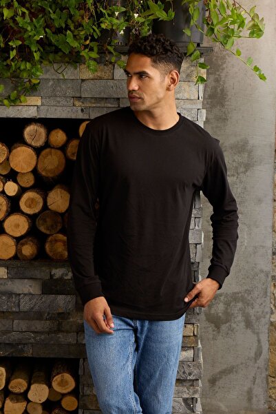 KLY Ανδρικό μπλουζάκι με μακρύ μανίκι με λαιμόκοψη σε Ο, άνετο σχέδιο