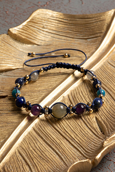 ÇAKRA DOĞAL TAŞ Sertifikalı Doğal Labradorit, Ametist, Lapis Lazuli, Apatit ve Sodalit Taşı Bileklik