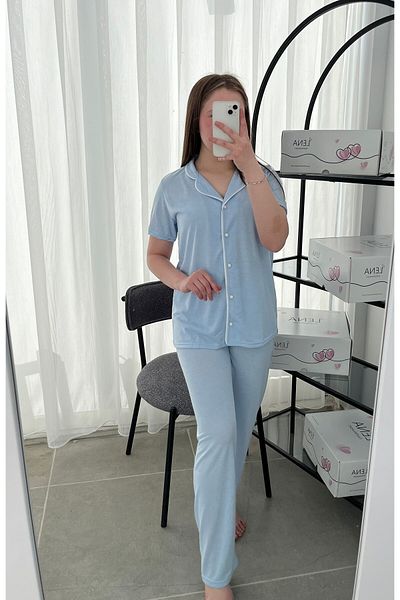 Lena Homewears Set pijama cu mânecă scurtă Lena Yumoş cu detaliu de țevi