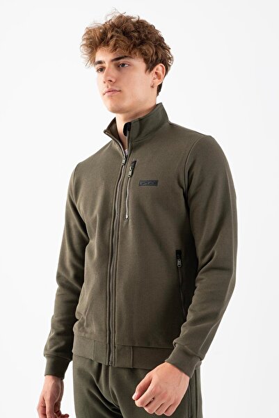 MARATON ملابس رياضية عادية للرجال ياقة مرتفعة متوسطة الطول باللون الكاكي الفاتح