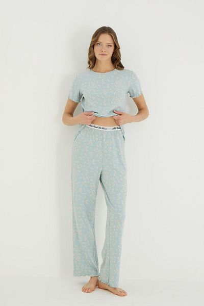 İPEKTENİM Set de pijamale cu talie elastică cu model de flori