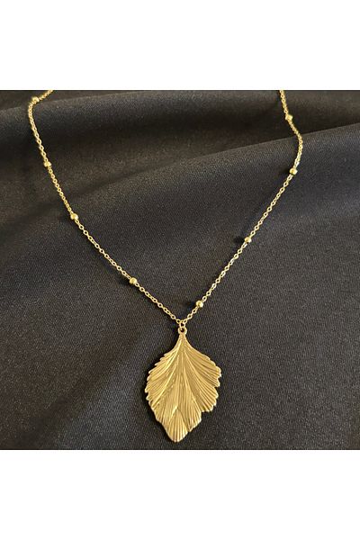 Zeyn Leaf Design Gold Steel Necklace
