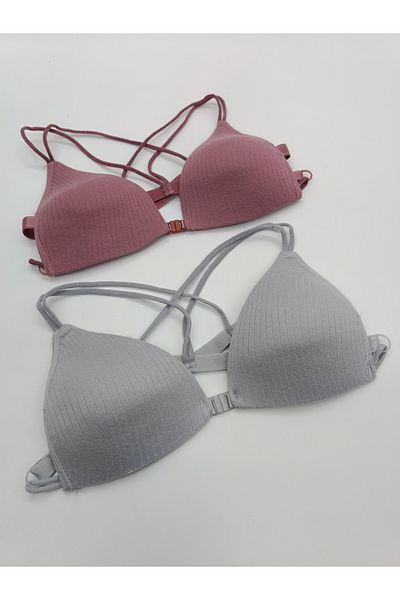BEYAZTOPTAN SUTENI SPORTIV CU SNUR CU CLIP FATA 2 PIESE PENTRU FEMEI (ROSE DRY - GREY)