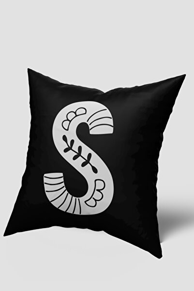 EsnafAli Ασπρόμαυρη θήκη μαξιλαριού με γράμμα S