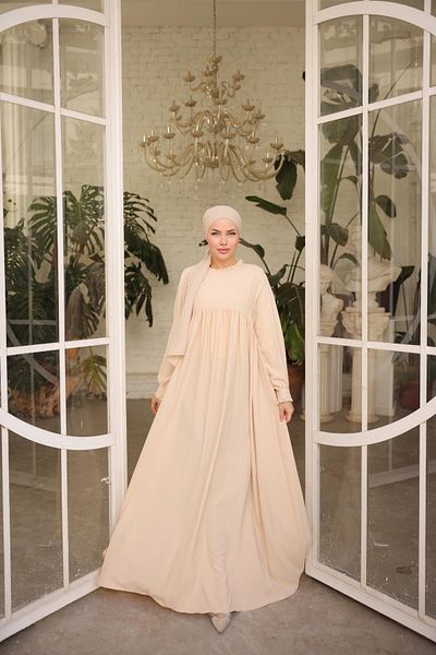 Nissra Ankanoor Μπεζ βολάν φόρεμα Anka255062