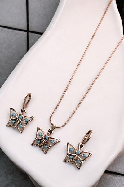 EUROMODA Silver Color Butterfly Design Necklace Earrings Jewelry Set