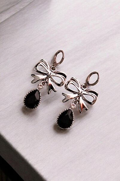 EUROMODA Bowknot Design Black and White Stone Dangle Earrings